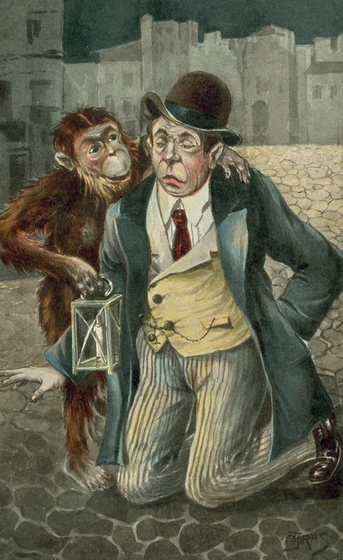 Kneeling Man and Chimpanzee by European School