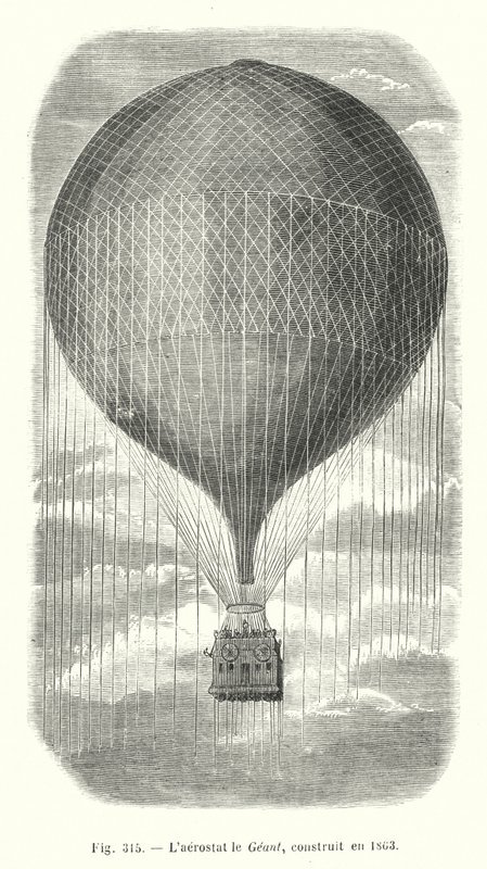 The aerostat the Giant, built in 1863 by European School