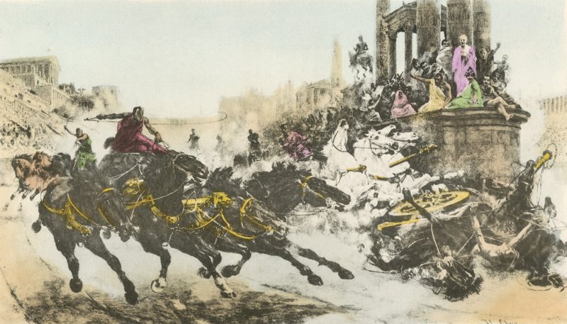 Roman chariot race by European School