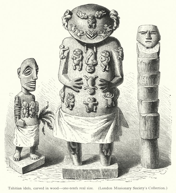 Tahitian idols, carved in wood by European School