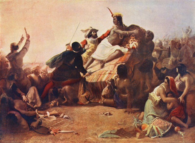The Capture of the Inca by European School