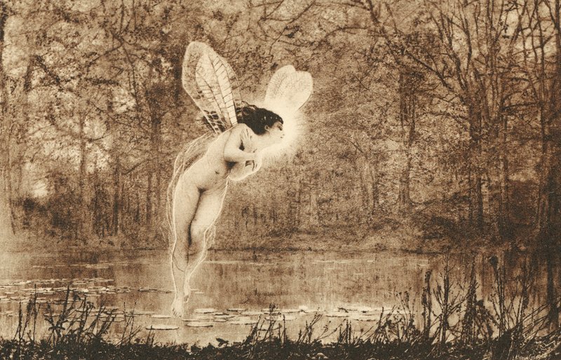 Water Nymph Hovering Over Water by European School