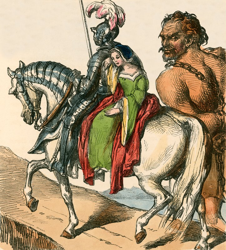Sir Bevis and Josyan leading Ascapart by F. Tayler