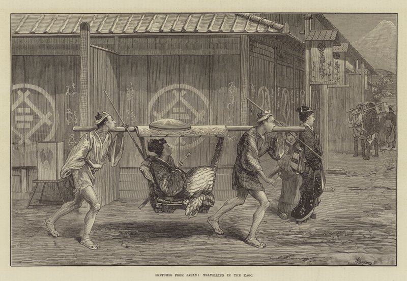 Sketches from Japan, Travelling in the Kago by Felix Regamey