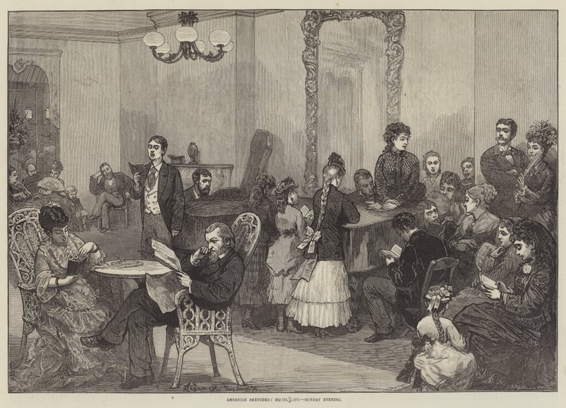 American Sketches, Hotel Life, Sunday Evening by Felix Regamey