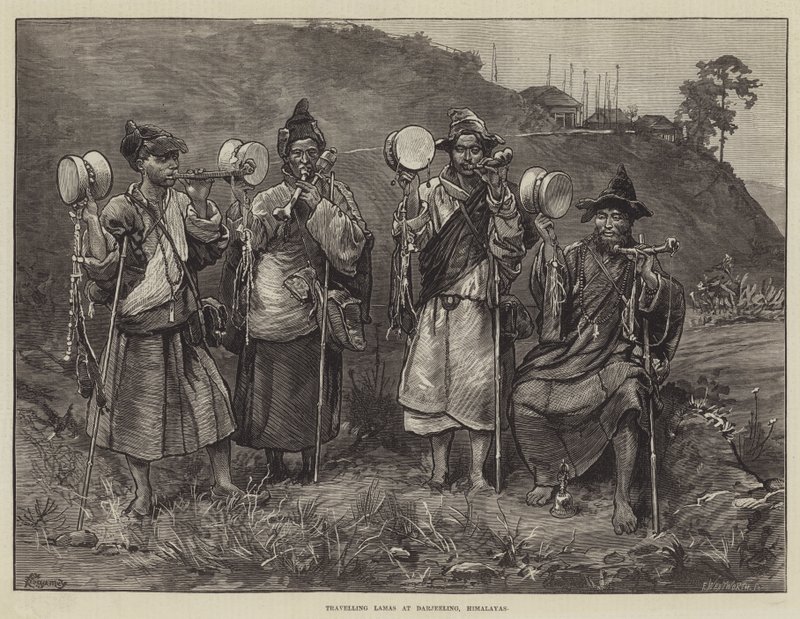 Travelling Lamas at Darjeeling, Himalayas by Felix Regamey