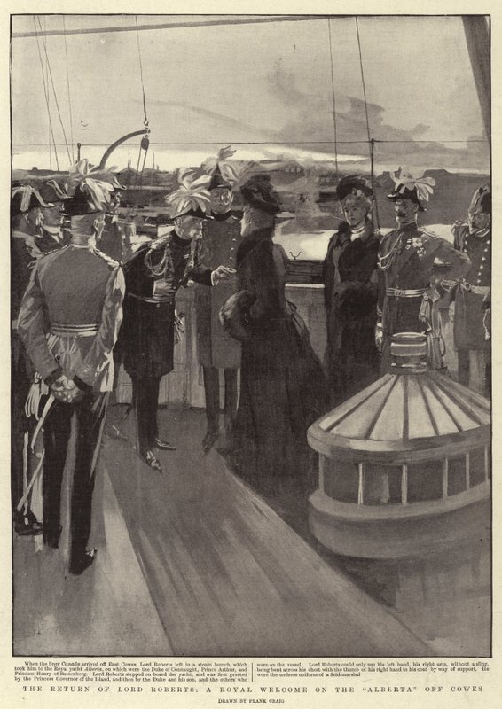 The Return of Lord Roberts, a Royal Welcome on the Alberta off Cowes by Frank Craig