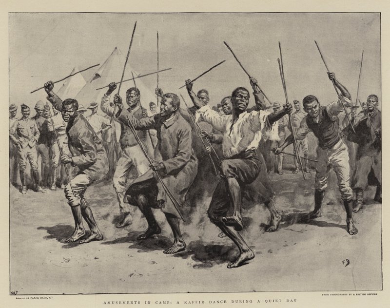 Amusements in Camp, a Kaffir Dance during a Quiet Day by Frank Dadd