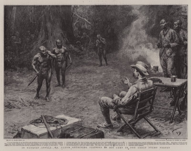In Darkest Africa, Mr Lloyd Receiving Visitors in His Camp in the Great Pygmy Forest by Frank Dadd