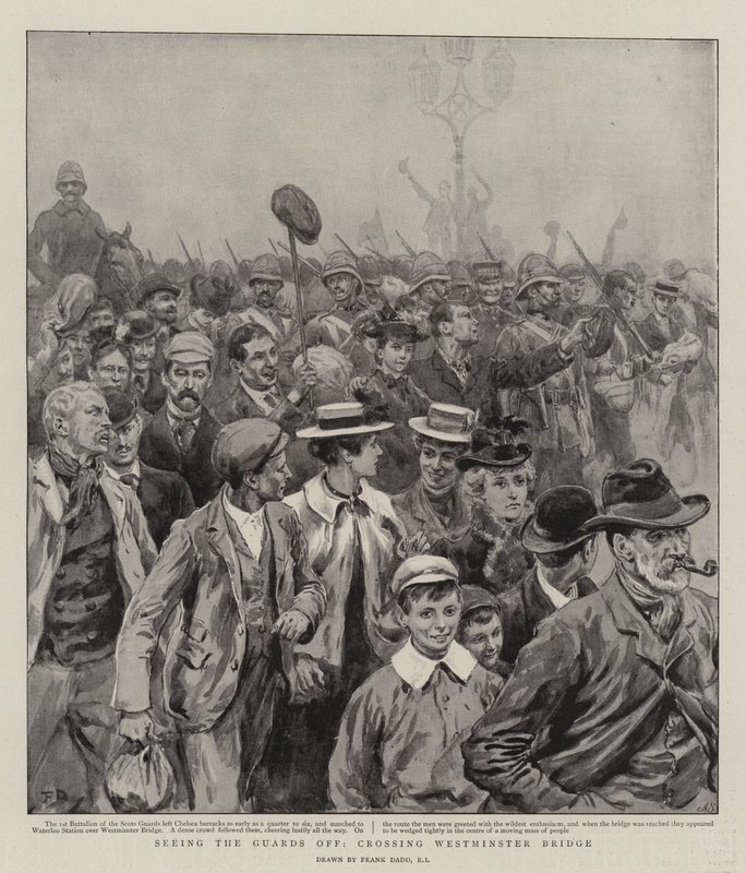 Seeing the Guards Off, Crossing Westminster Bridge by Frank Dadd
