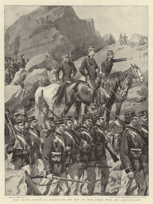 The Crown Prince of Greece on his way to the Front with his Aides-de-Camp by Frank Dadd
