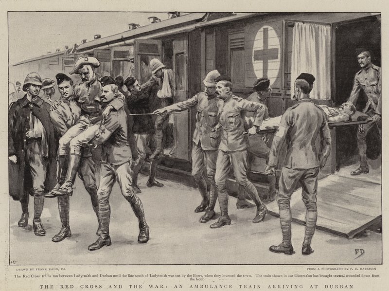 The Red Cross and the War, an Ambulance Train Arriving at Durban by Frank Dadd