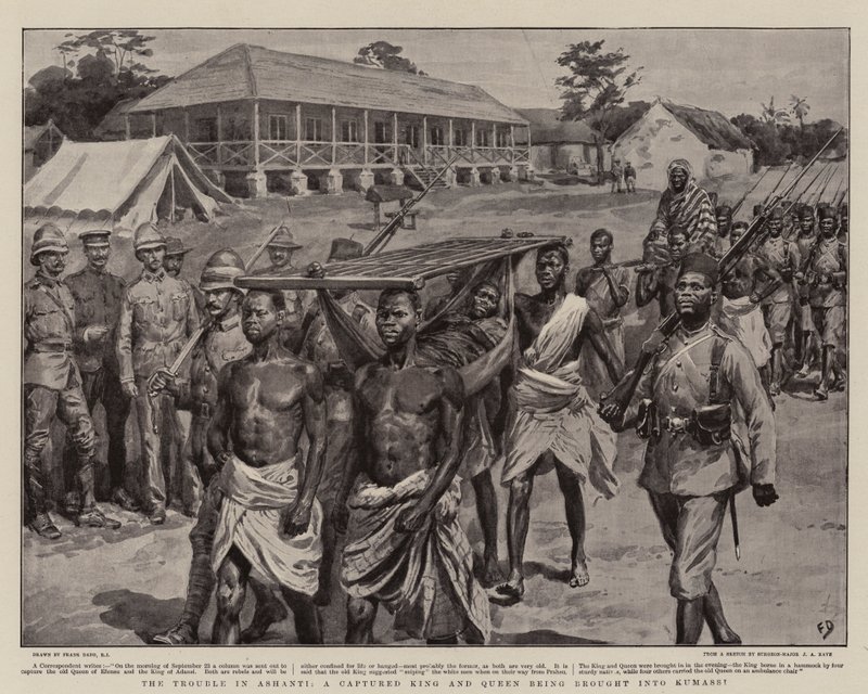 The Trouble in Ashanti, A Captured King and Queen being brought into Kumassi by Frank Dadd