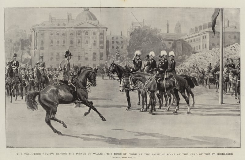 The Volunteer Review before the Prince of Wales, the Duke of York at the Saluting Point at the Head of the 3rd Middlesex by Frank Dadd