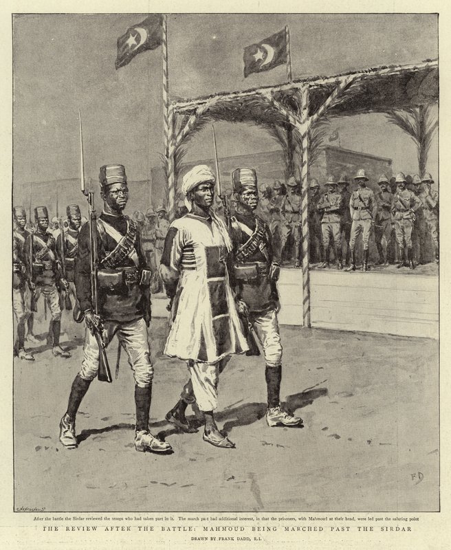 The review after the Battle, Mahmoud being marched past the Sirdar by Frank Dadd