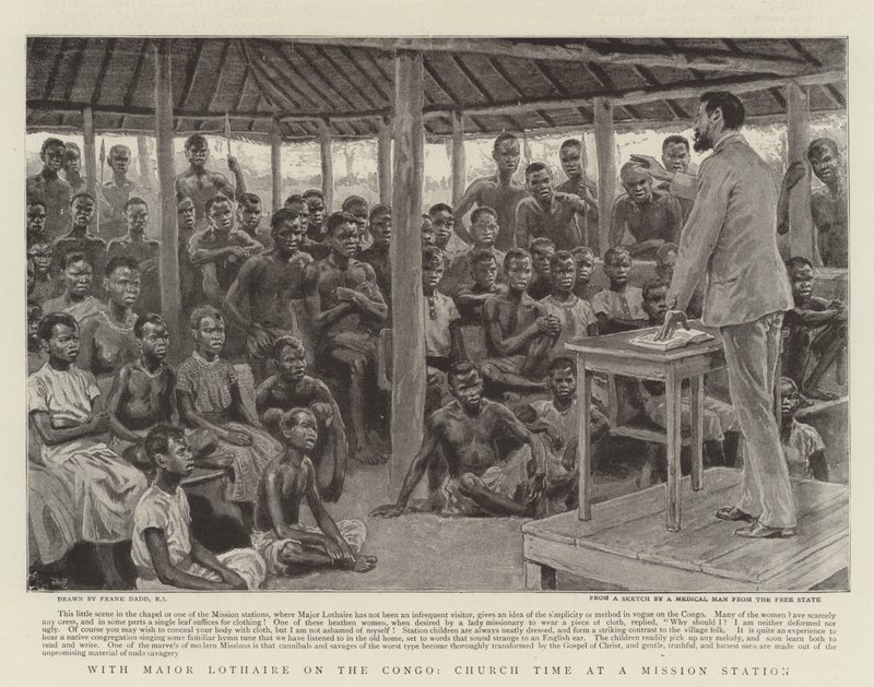 With Major Lothaire on the Congo, Church Time at a Mission Station by Frank Dadd