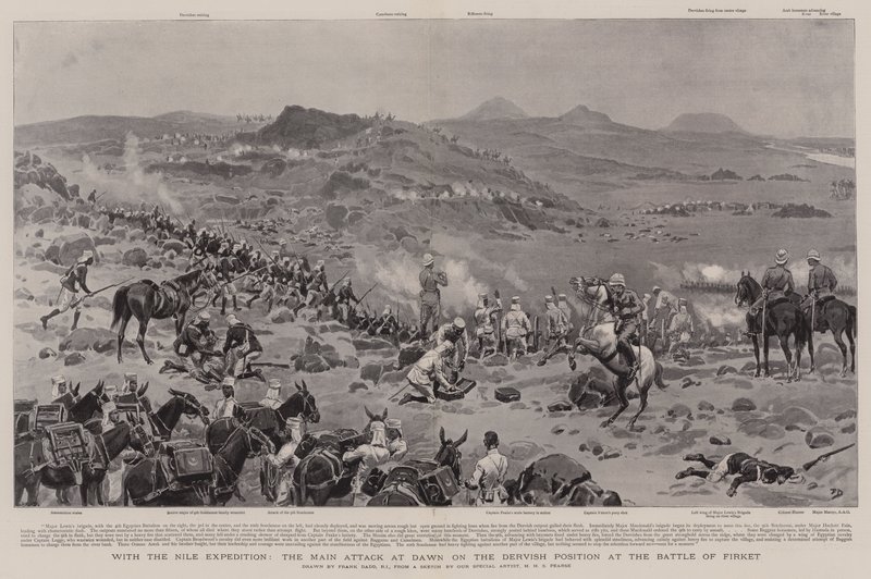 With the Nile Expedition, the Main Attack at Dawn on the Dervish Position at the Battle of Firket by Frank Dadd