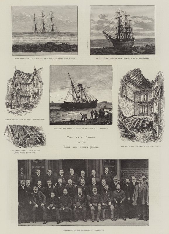 The late Storm on the Kent and Sussex Coasts (engraving) by Frank Watkins