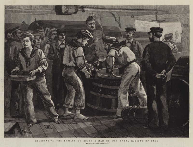 Celebrating the Jubilee on Board a Man of War, Extra Rations of Grog by Frederic Villiers