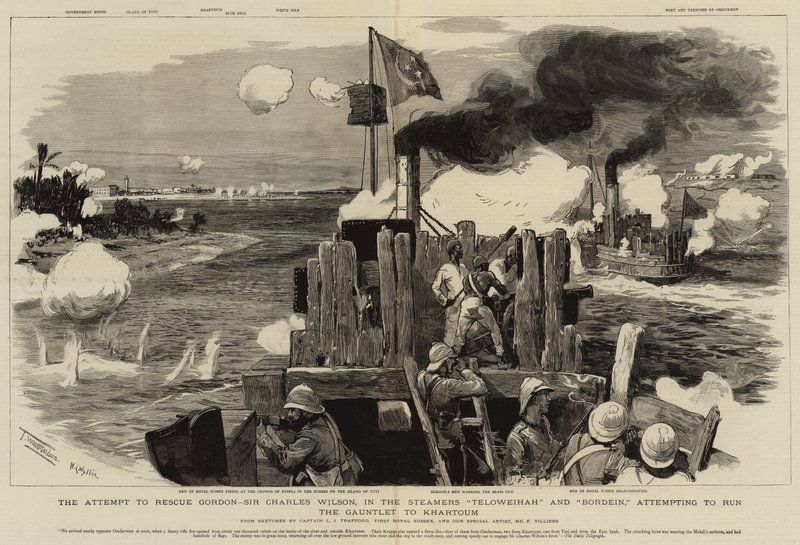 The Attempt to Rescue Gordon, Sir Charles Wilson, in the Steamers Teloweihah and Bordein Attempting to Run the Gauntlet to Khartoum by Frederic Villiers