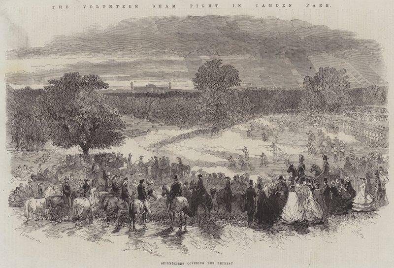 The Volunteer Sham Fight in Camden Park, Skirmishers covering the Retreat by Frederick John Skill