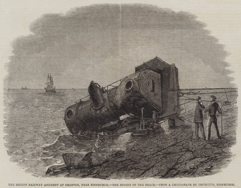 The Recent Railway Accident at Granton, near Edinburgh, the Engine on the Beach by Frederick Morgan