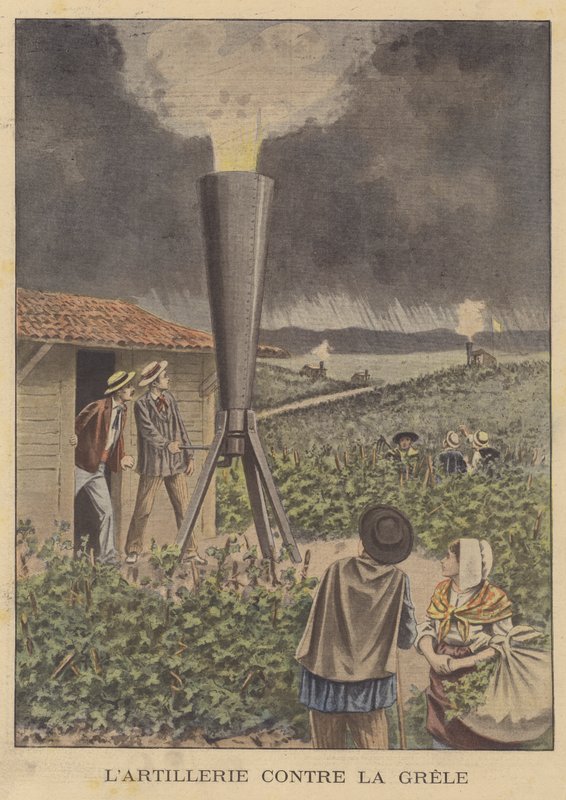 A cannon to protect crops from hail by French School