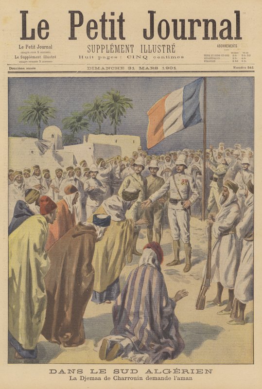 A rebel chief surrendering to the French in southern Algeria by French School