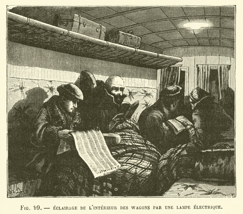 Interior Lighting of Carriages by an Electric Lamp by French School