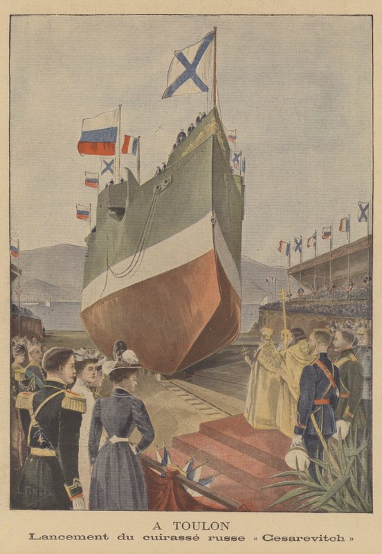 Launch of the Russian battleship Tsesarevich at Toulon by French School