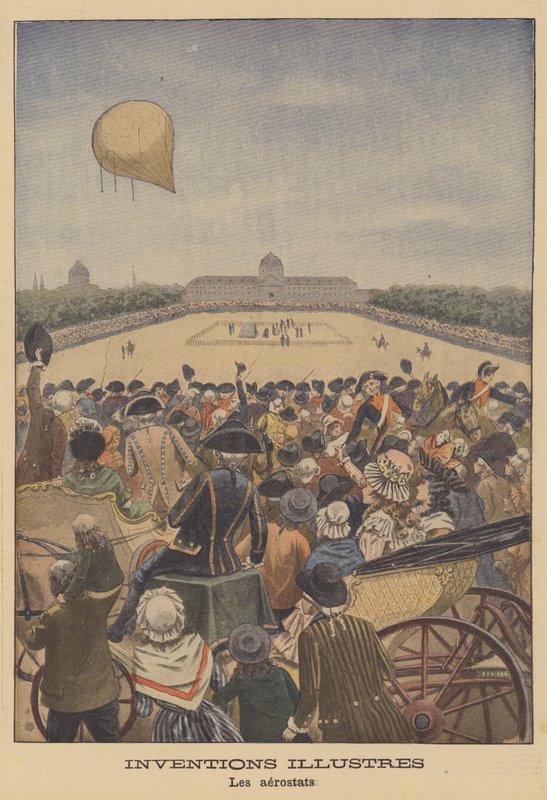 Launch of the first hydrogen balloon by Jacques Charles and the Robert brothers in Paris, 1783 by French School