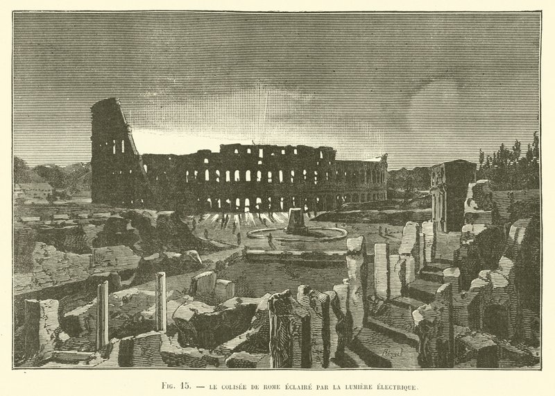 The Colosseum of Rome Lit by Electric Light by French School