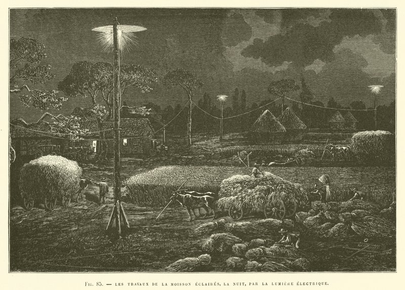 Harvest Work Lit at Night by Electric Light by French School
