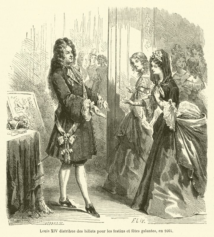 Louis XIV distributes tickets for feasts and galant parties, 1664 by French School