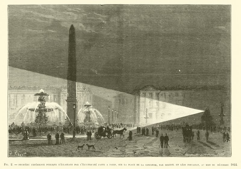 First Public Electric Lighting Experiment in Paris, on the Place ? by French School