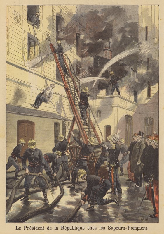 President Faure of France visiting the Fire Brigade by French School