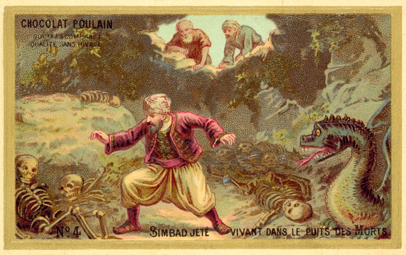 Sinbad is thrown alive into the pits of the dead by French School