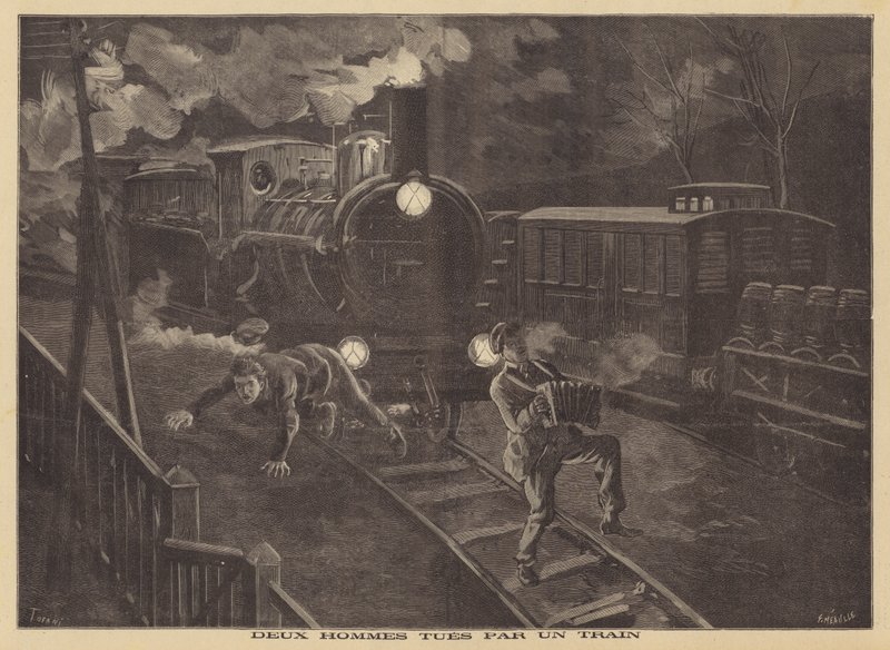 Two men killed by a train by French School