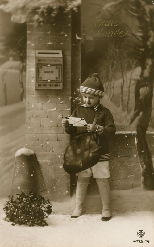 Child about to post letter by French Photographer