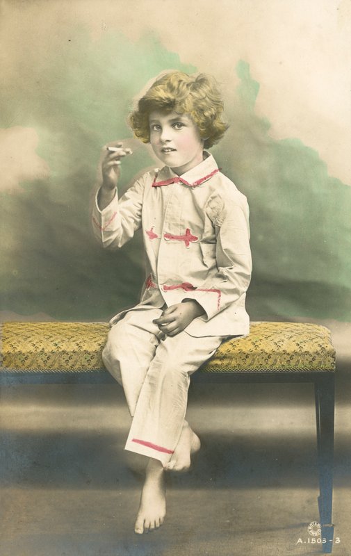 Child Wearing Pyjamas, Smoking by French Photographer