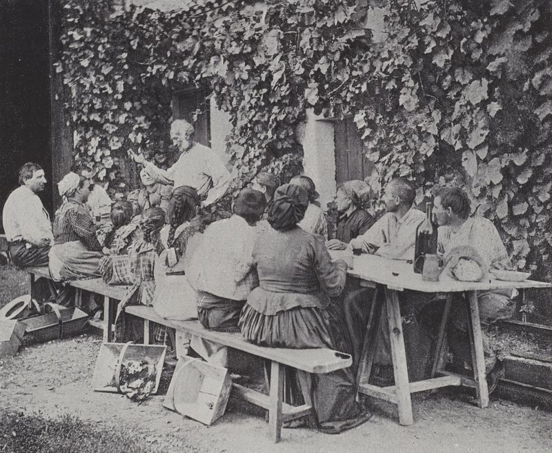 Grape pickers eating lunch by French Photographer