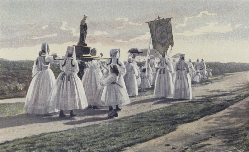 Ploare, Pardon, Procession in the Countryside by French Photographer