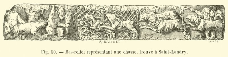 Bas-relief representing a hunt, found at Saint-Landry by French School