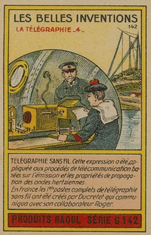 Beautiful inventions card, telegraphy by French School