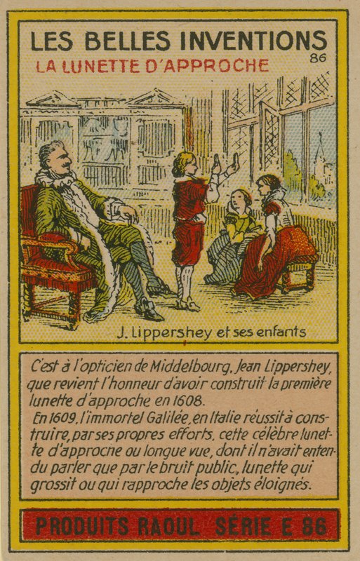 Beautiful inventions card, telescope by French School