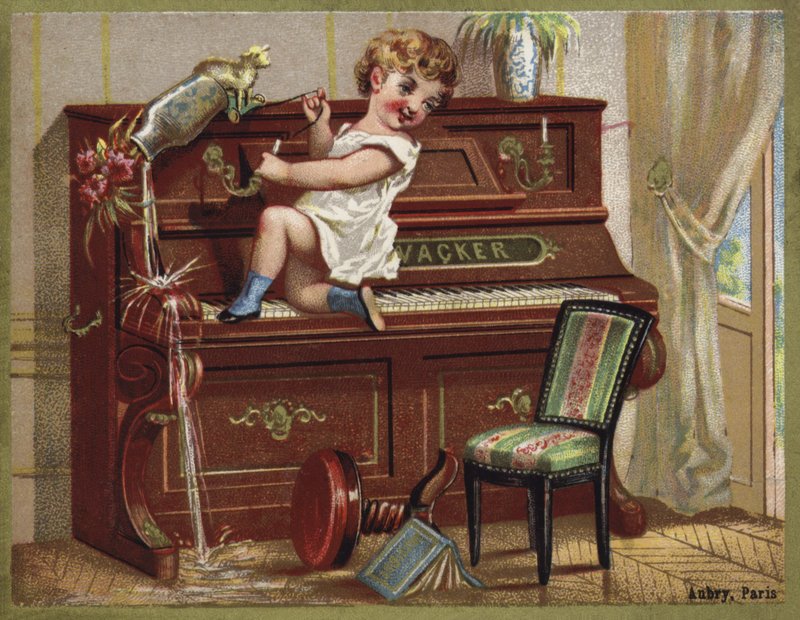 Child Playing on a Piano by French School
