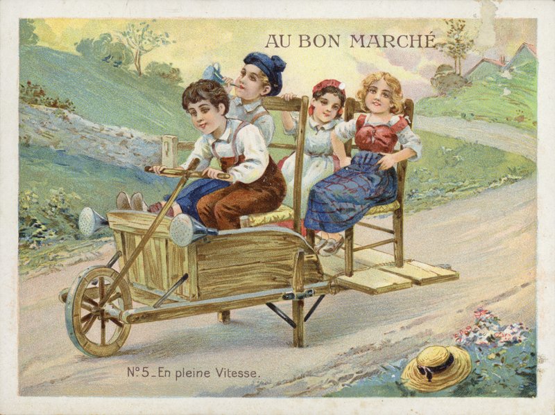 Children Playing on Converted Wheelbarrow by French School