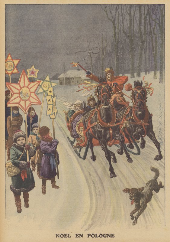 Christmas in Poland (colour litho) by French School