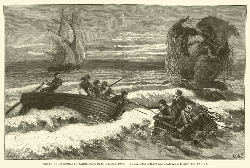 Fall of the Aeronaut Zambeccari in the Adriatic (engraving) by French School