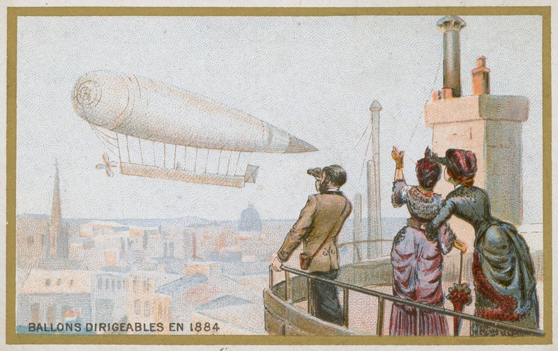 Dirigible airship in 1884 by French School